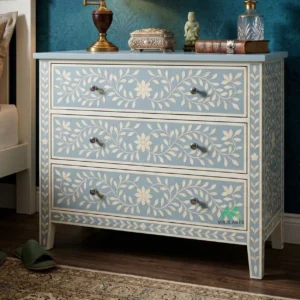 Bone Inlay Blue 3 Chest of Drawer