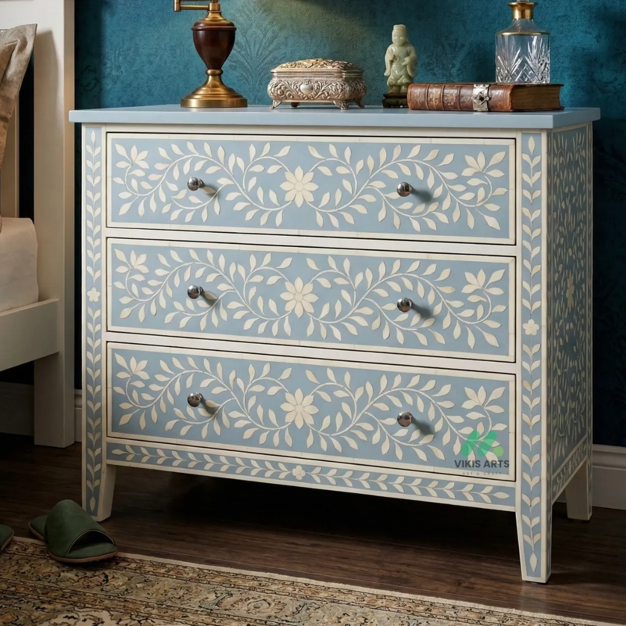 Bone Inlay Blue 3 Chest of Drawer
