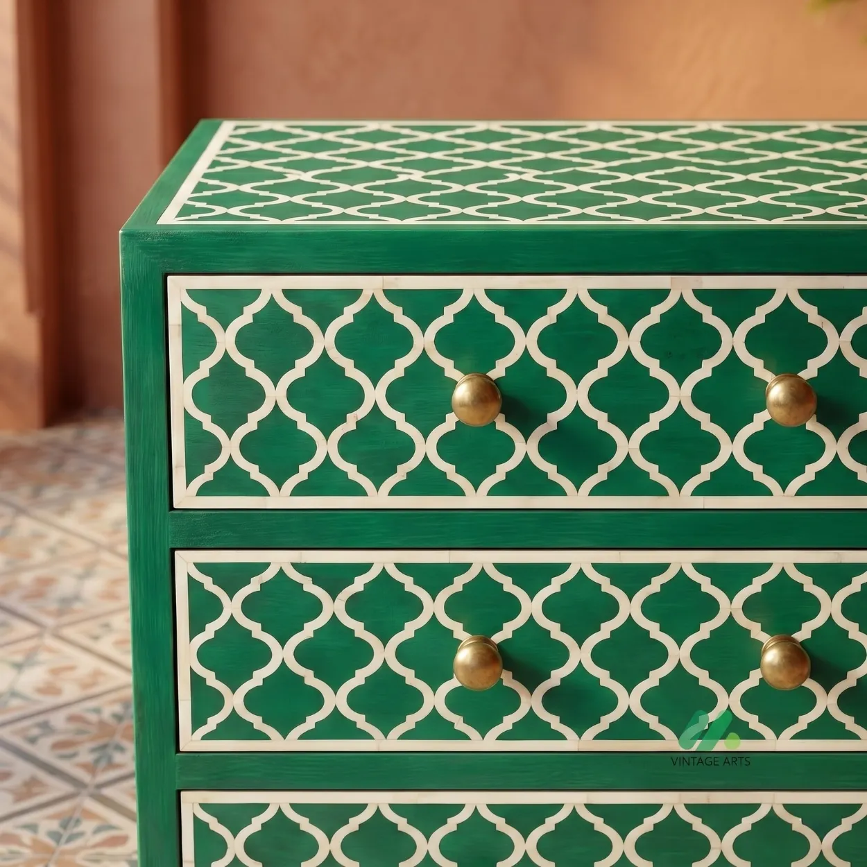 Bone Inlay Green 6 Chest of Drawer - Image 4