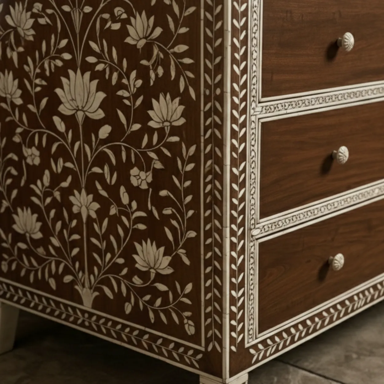Bone Inlay Wooden 4 Chest of Drawer - Image 4