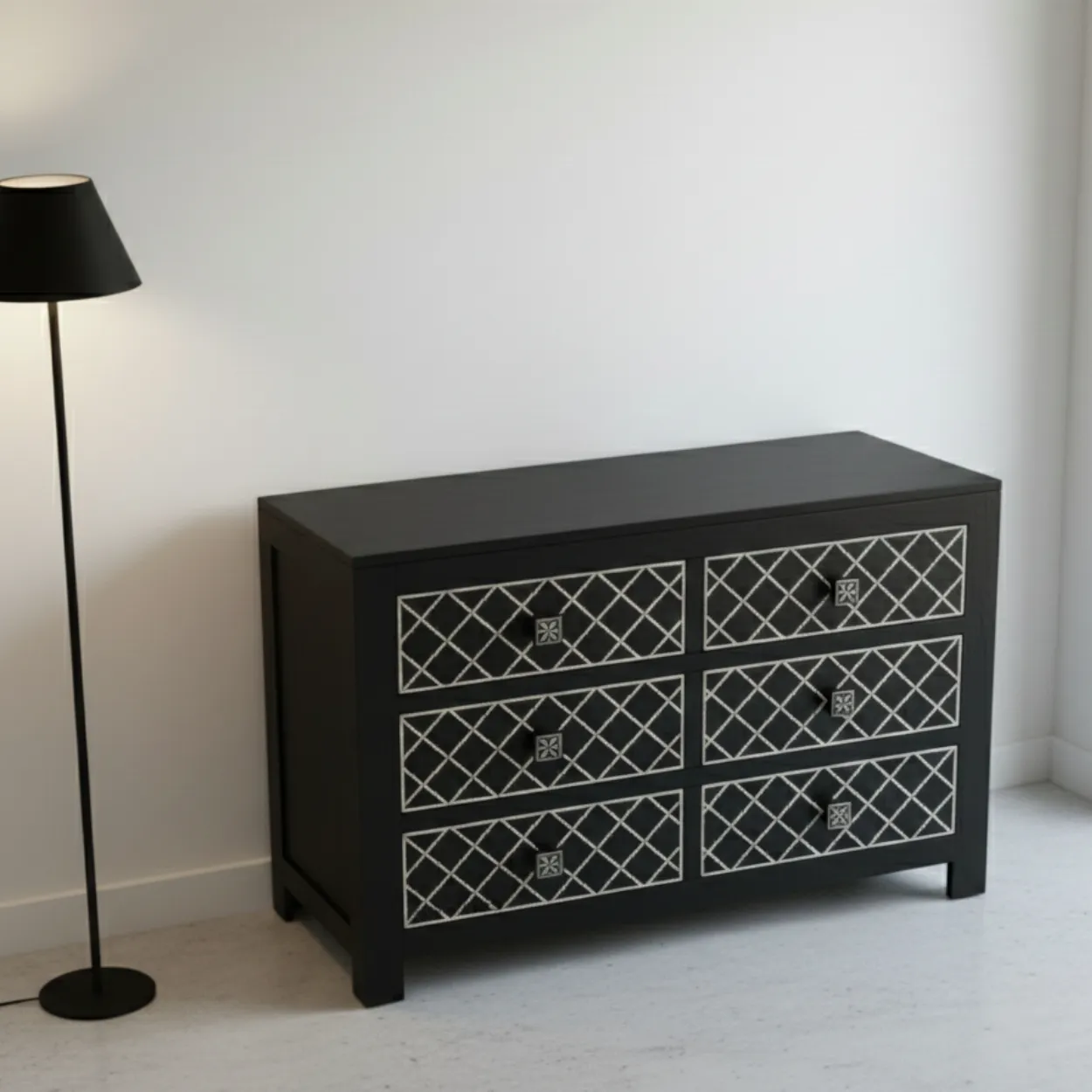 Bone Inlay Black 6 Chest of Drawer - Image 5