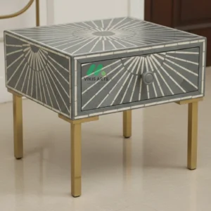 Bone inlay Grey bedside table with 1 Drawer