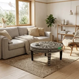 Bone Inlay Black round coffee table