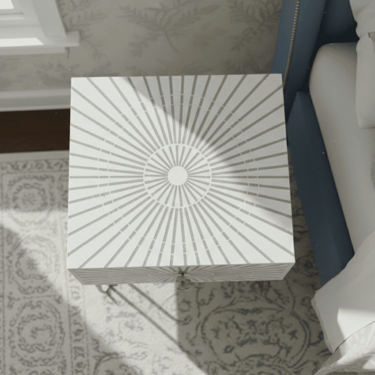 Bone inlay White bedside table with 2 Drawers - Image 2