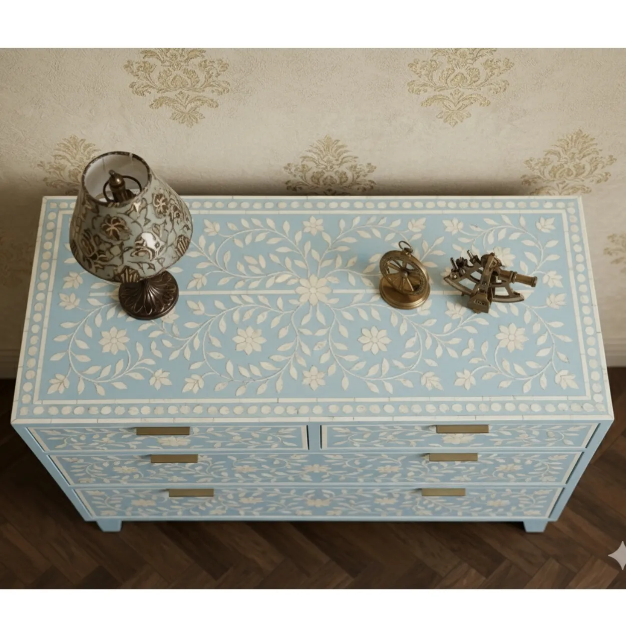 Bone Inlay Light Blue 4 Chest of Drawer - Image 5