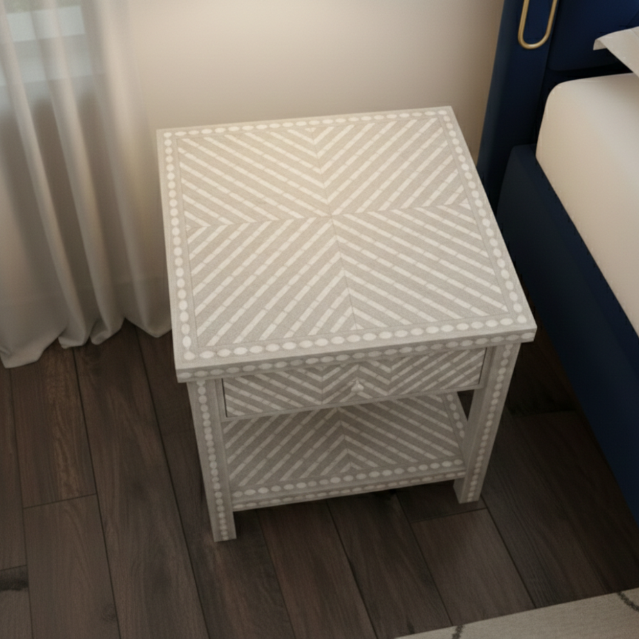 Bone Inlay Grey Bedside Table - Image 4