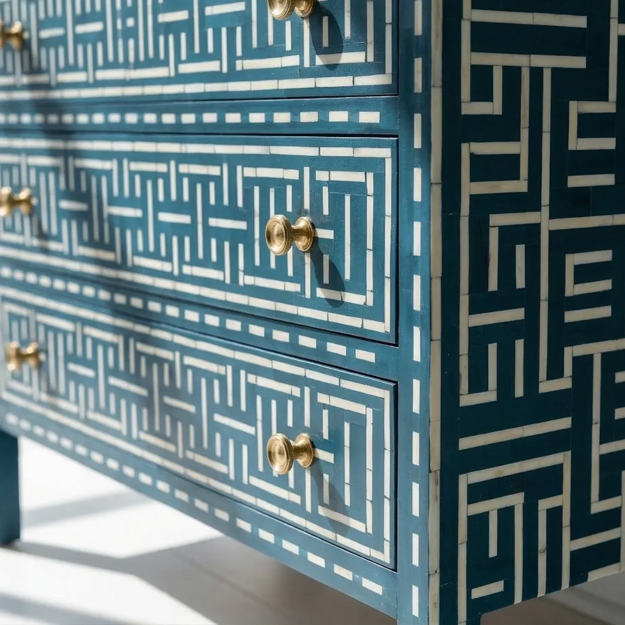 Bone Inlay Blue 5 Chest of Drawer - Image 3
