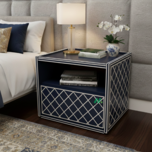 Bone Inlay Navy blue Bedside Table
