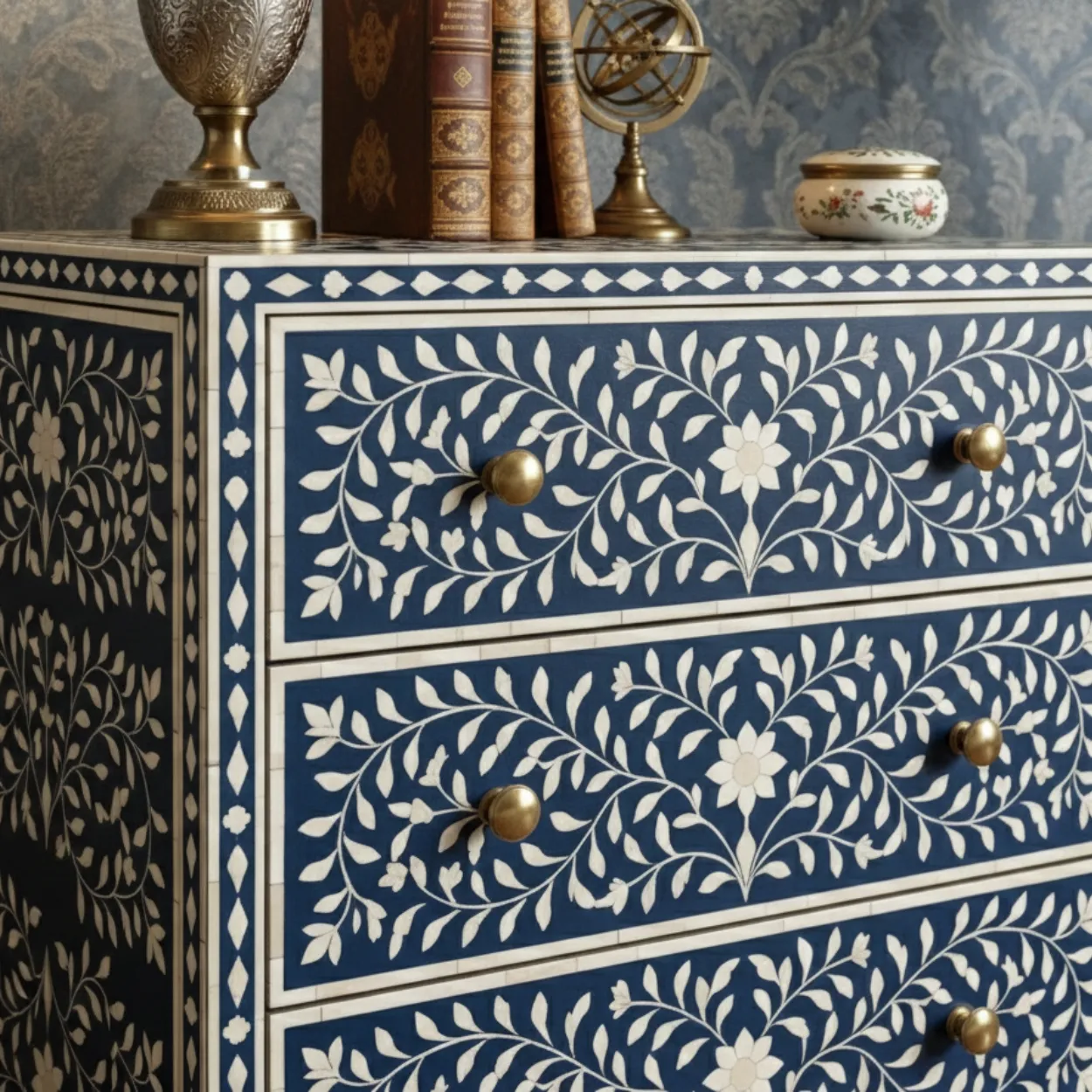 Bone Inlay Navy Blue 4 Chest of Drawer - Image 5