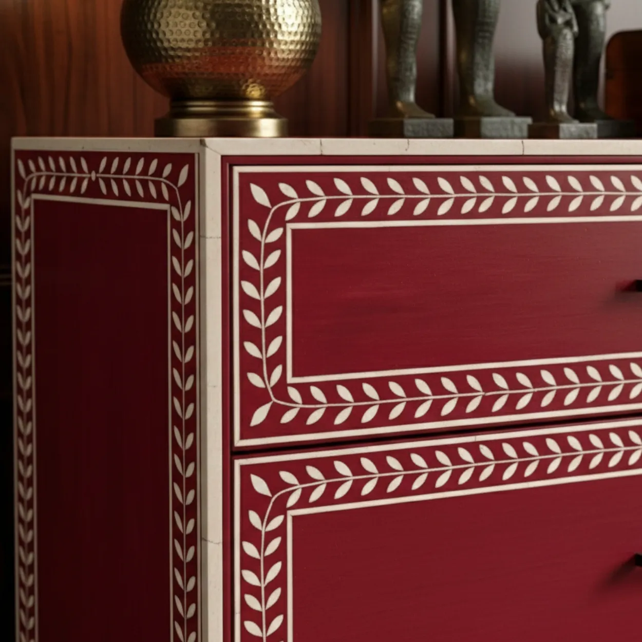 Bone Inlay Red 4 Chest of Drawer - Image 4