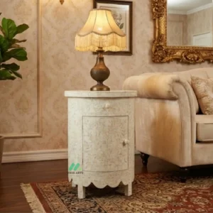 Bone inlay White Round bedside table