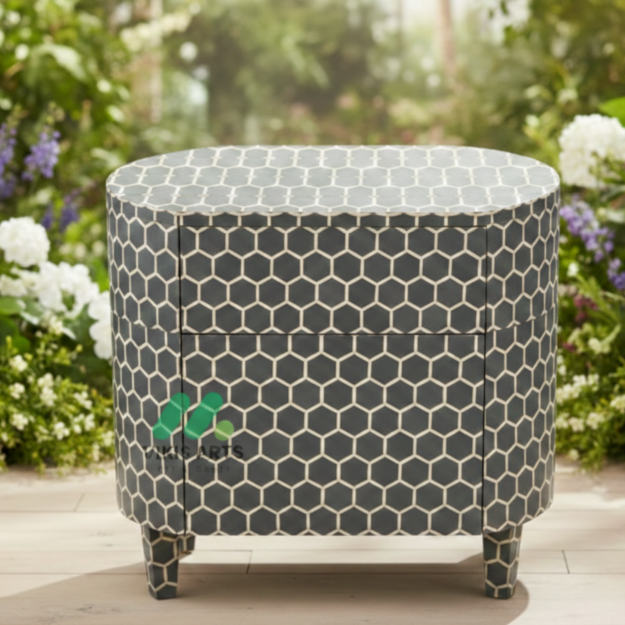 Bone Inlay Grey Bedside Table - Image 3