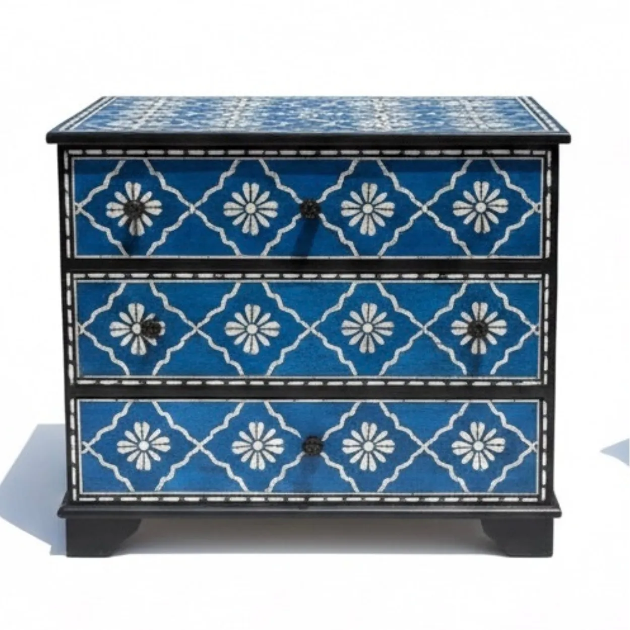 Bone Inlay Blue 3 Chest of Drawer