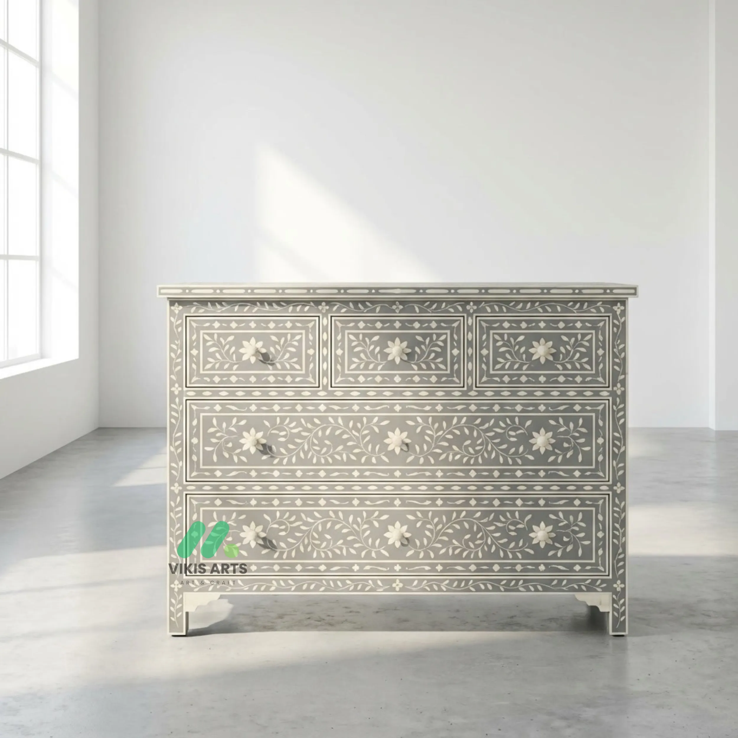 Bone Inlay Grey 5 Chest of Drawers