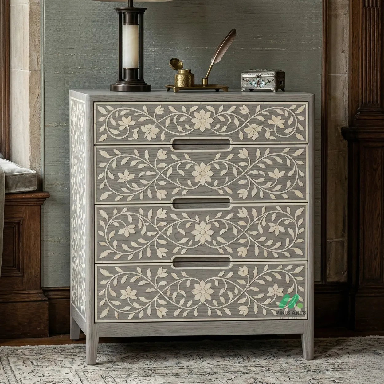 Bone Inlay Grey 4 Chest of Drawer