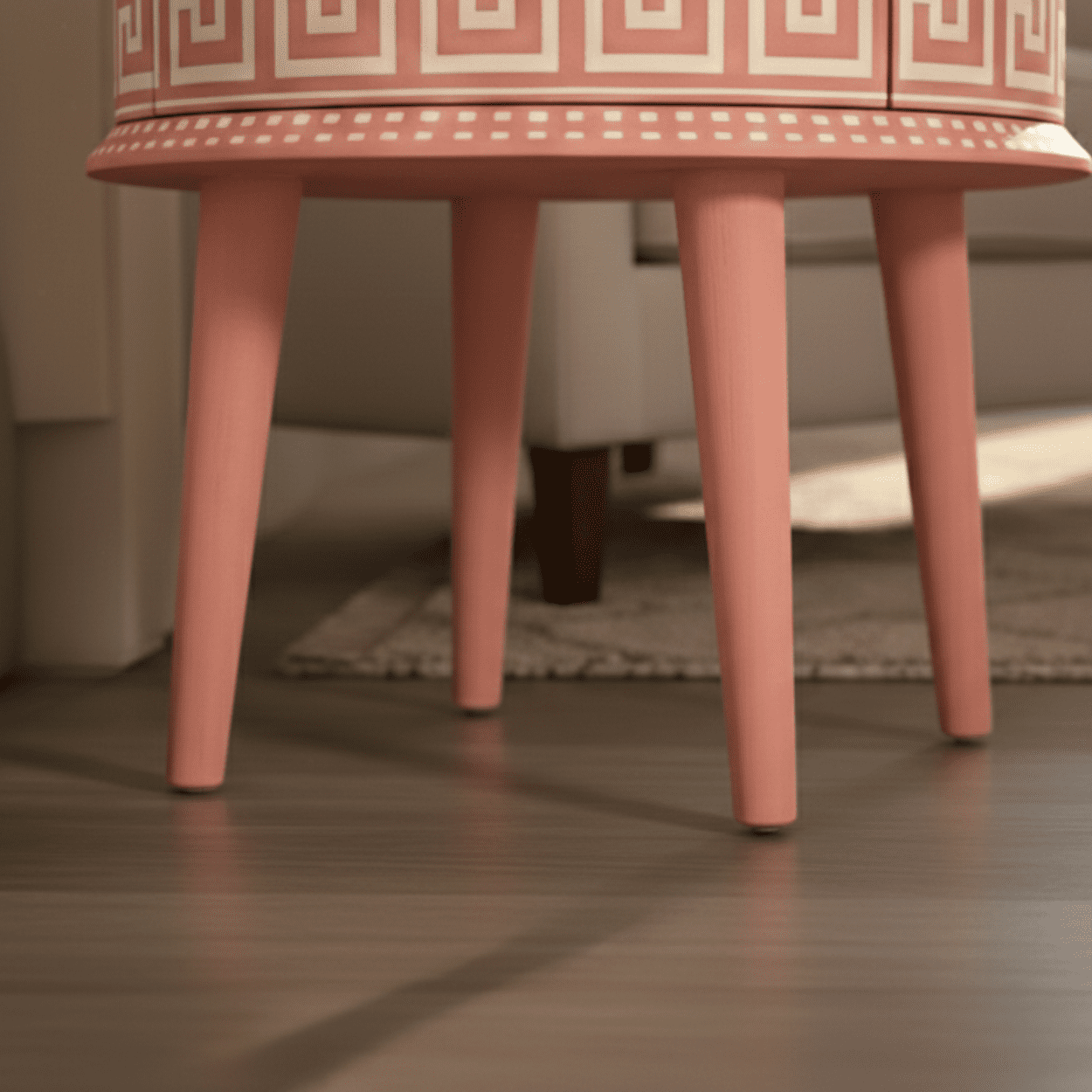 Bone Inlay Pink Round Bedside Table - Image 6