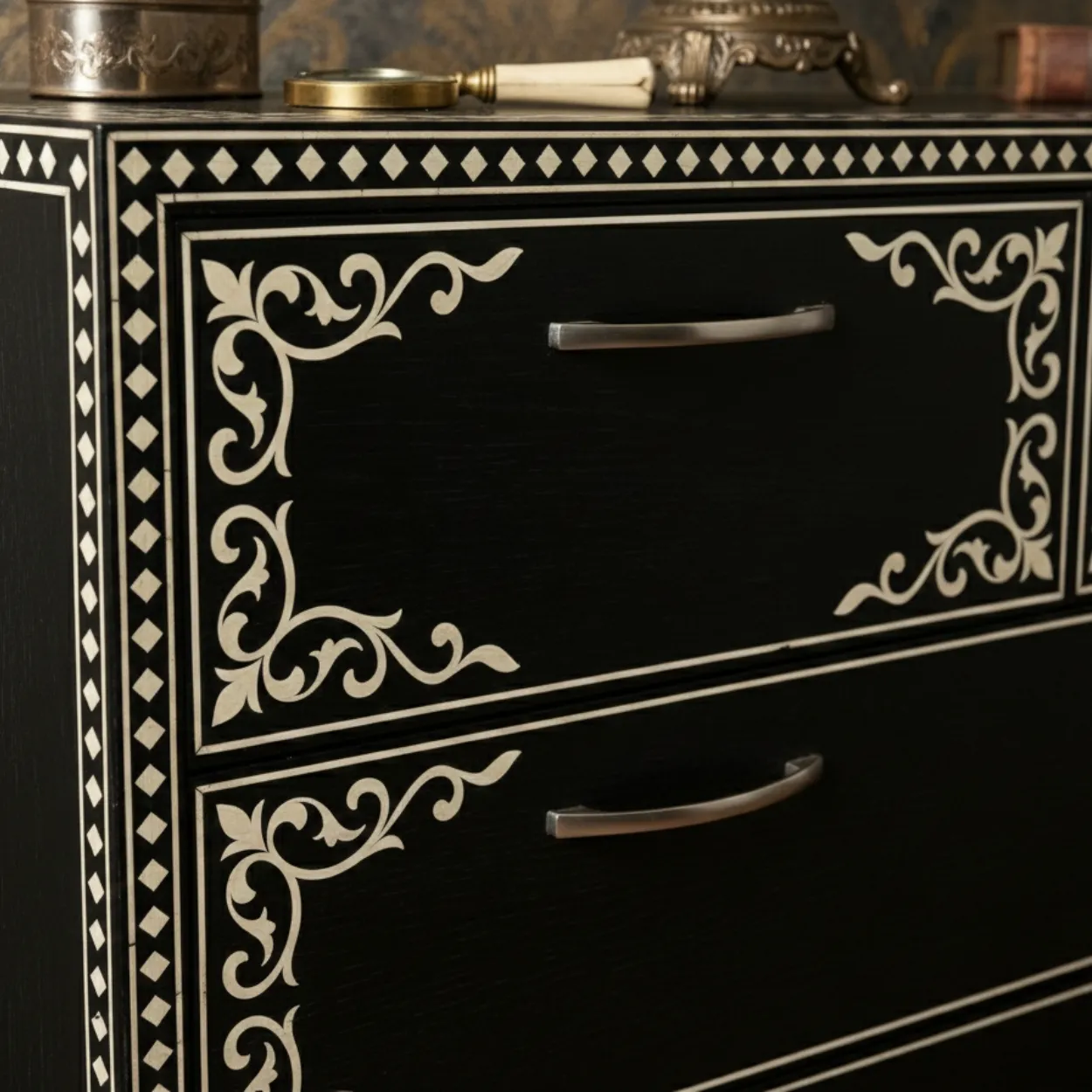 Bone Inlay Black 5 Chest of Drawer - Image 4