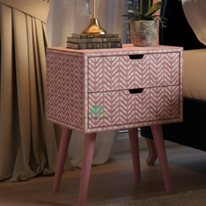 Bone Inlay Pink Bedside Table