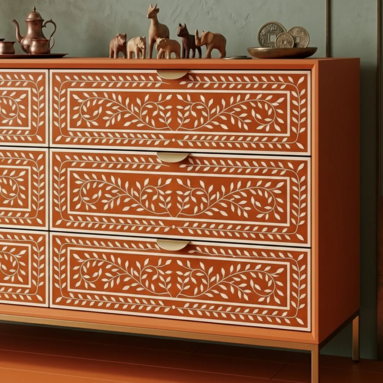 Bone Inlay Orange 6 Chest of Drawer - Image 6