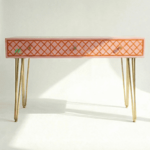 Bone Inlay Pink Desk with 3 Drawers