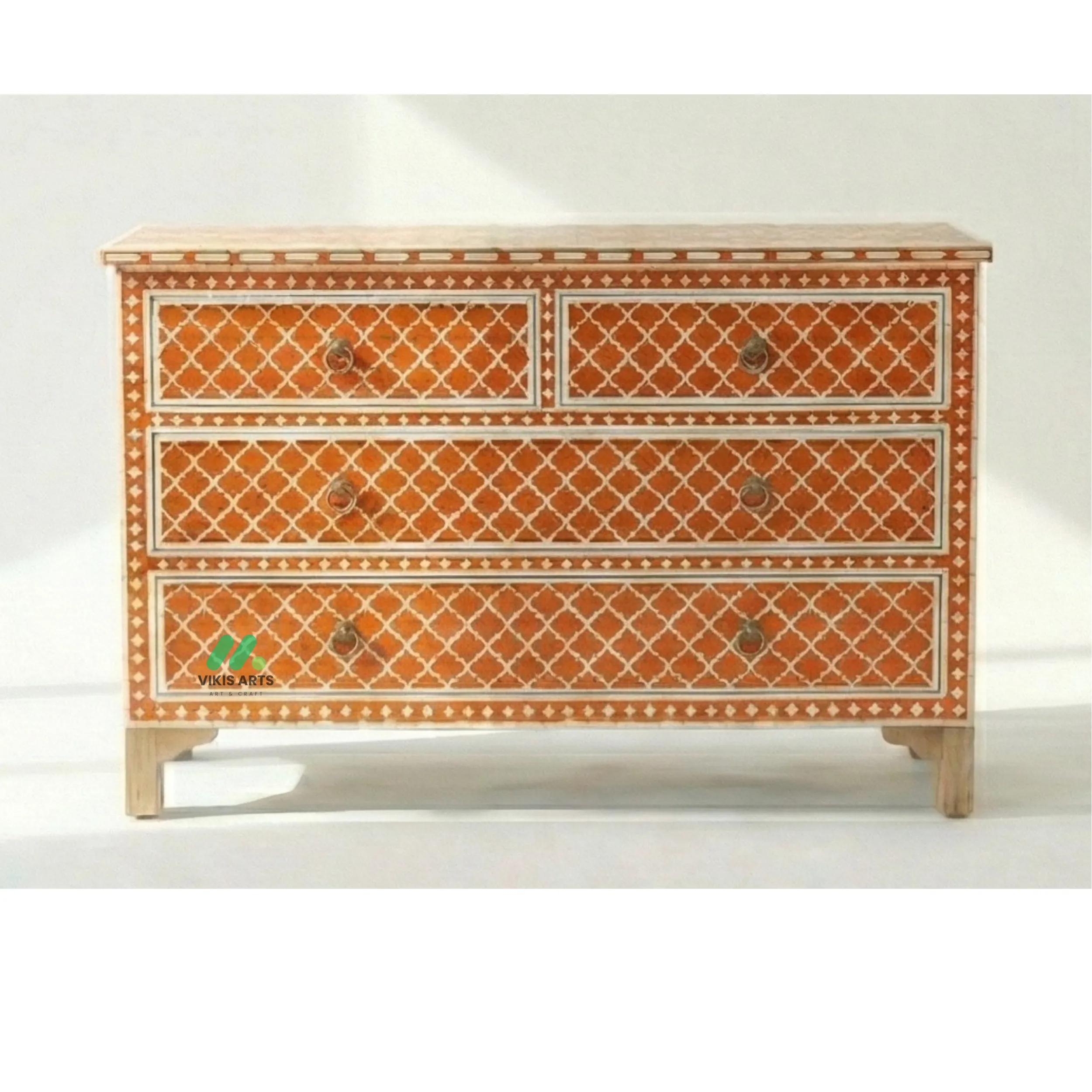 Bone Inlay Orange 4 Chest of Drawers