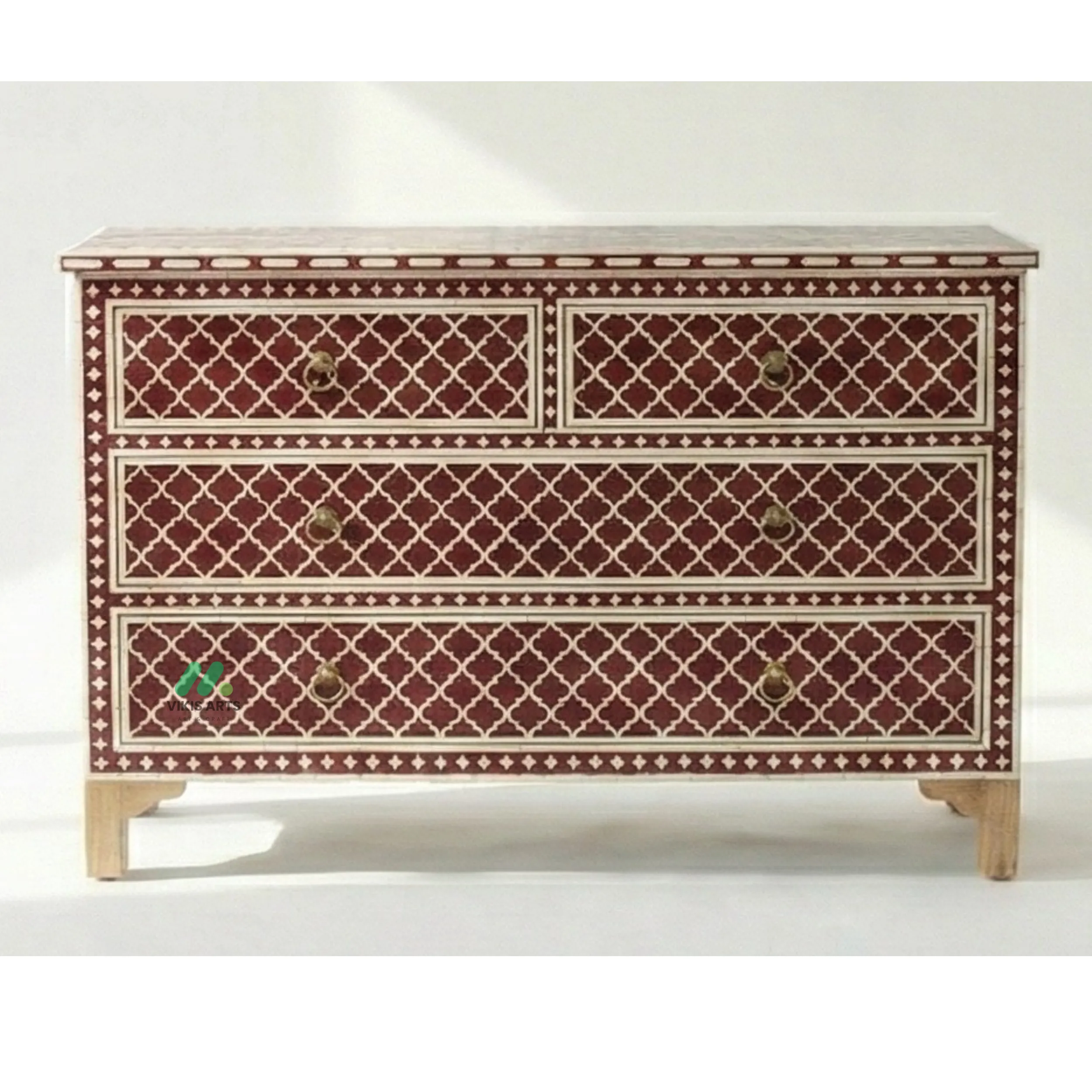 Bone Inlay Red 4 Chest of Drawers