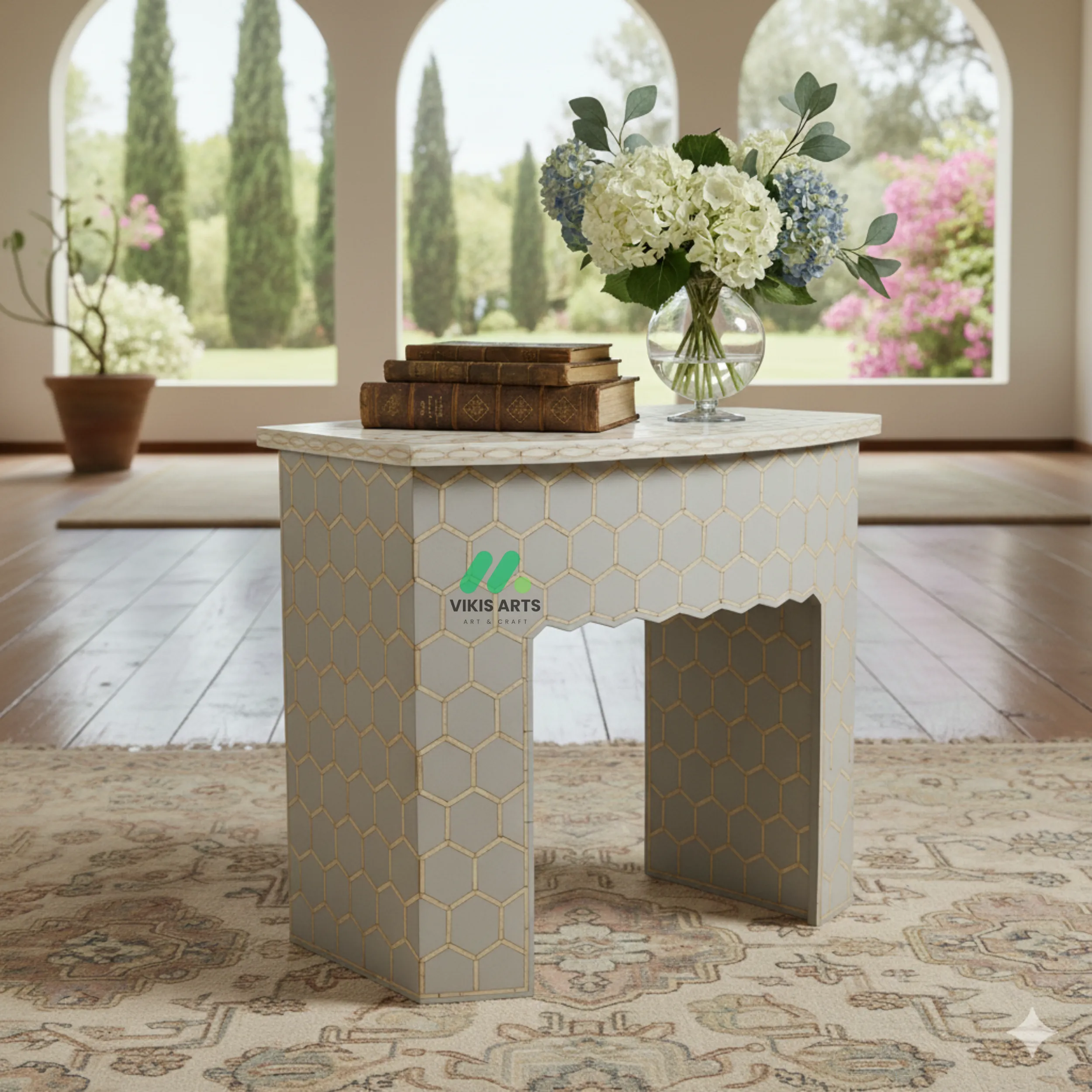 Bone Inlay Grey Bedside Table