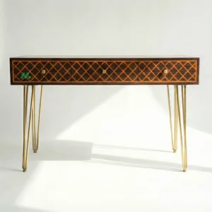 Bone Inlay Brown Desk with 3 Drawers