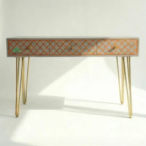 Bone Inlay Grey Desk with 3 Drawers