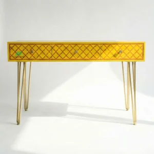 Bone Inlay Yellow Desk with 3 Drawers