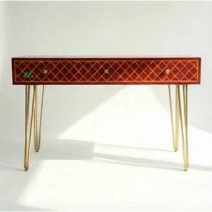 Bone Inlay Red Desk with 3 Drawers