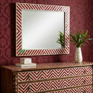 Mother of Pearl Red Square Mirror Frame