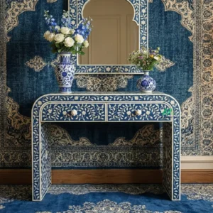 Bone Inlay Blue Console Table