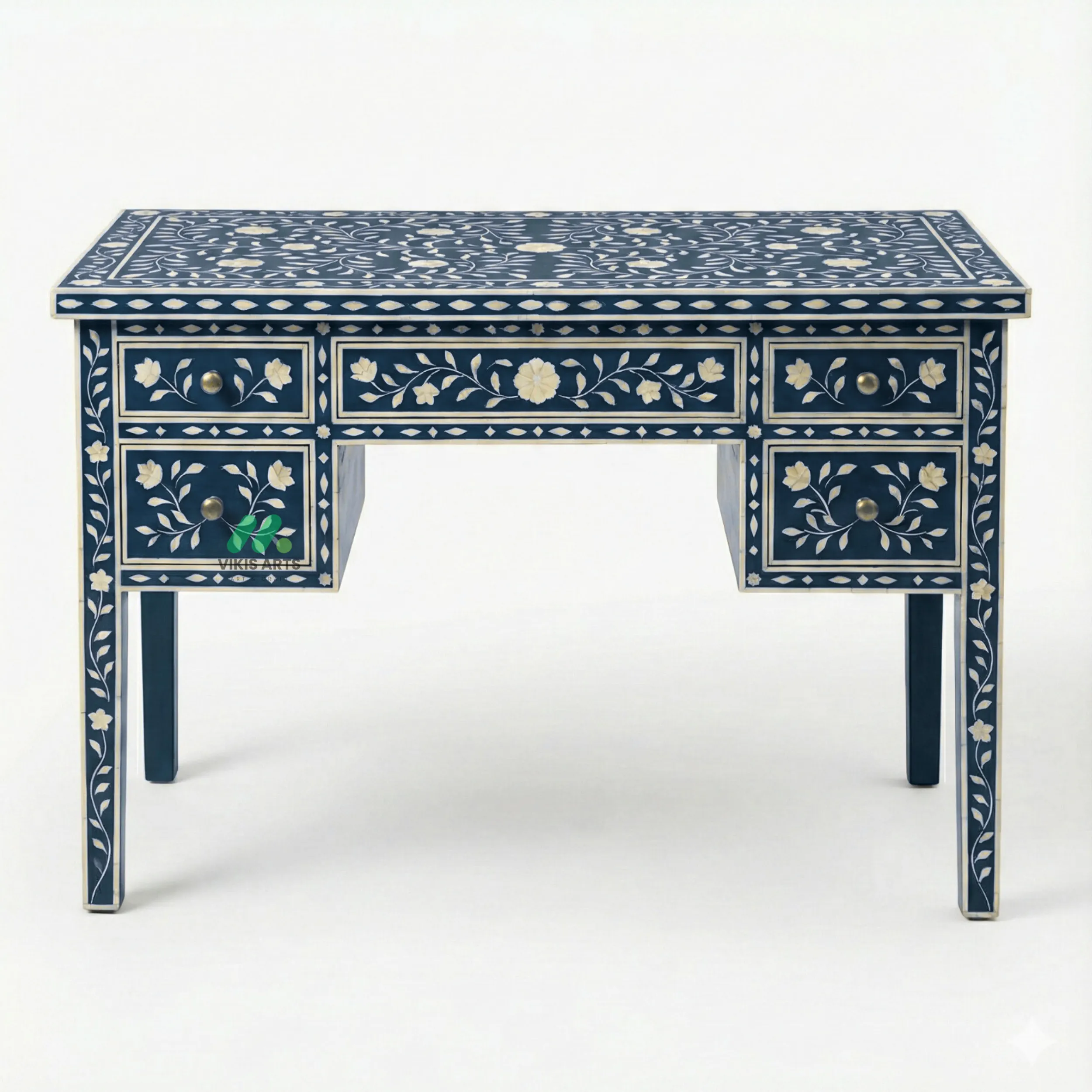 Bone Inlay Navy Blue Desk Table