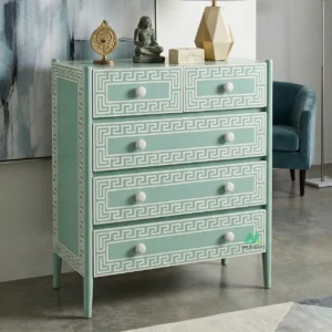 Bone Inlay Light Blue 5 Chest of Drawer