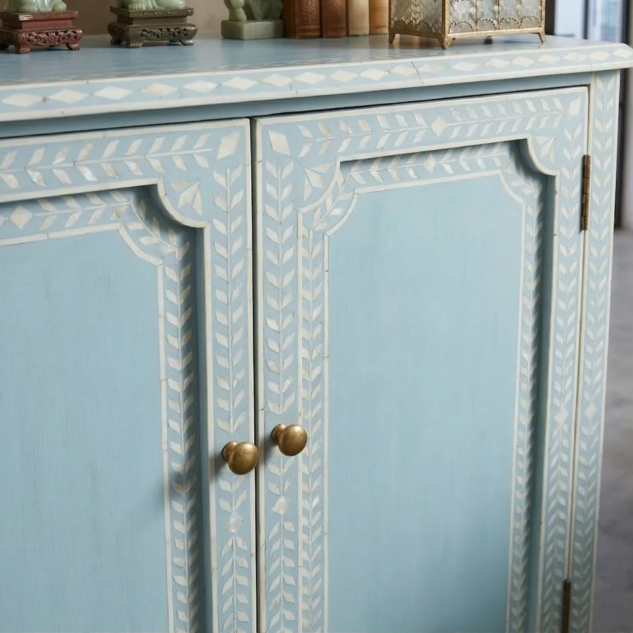 Bone Inlay Light Blue Cabinet - Image 5