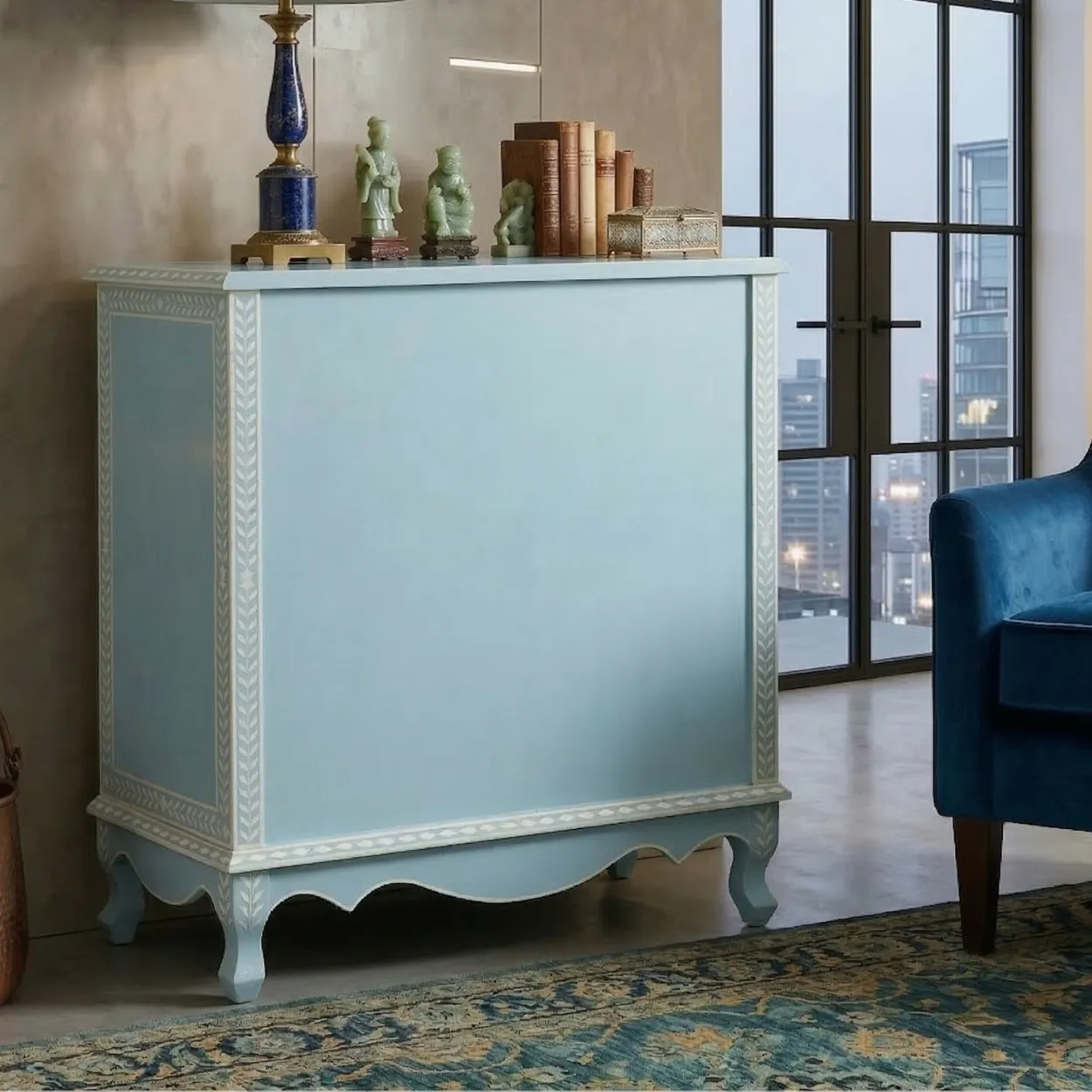 Bone Inlay Light Blue Cabinet - Image 3