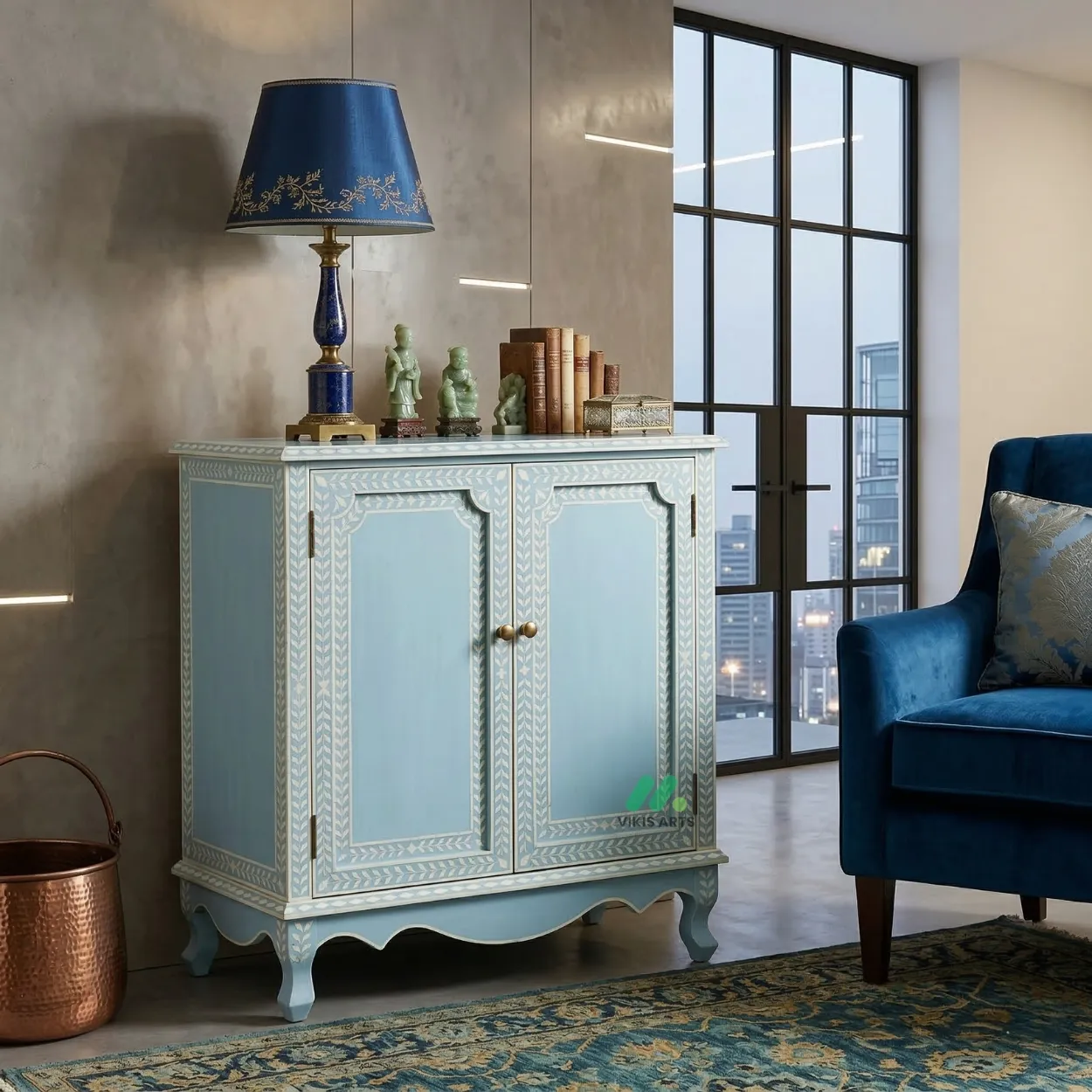 Bone Inlay Light Blue Cabinet