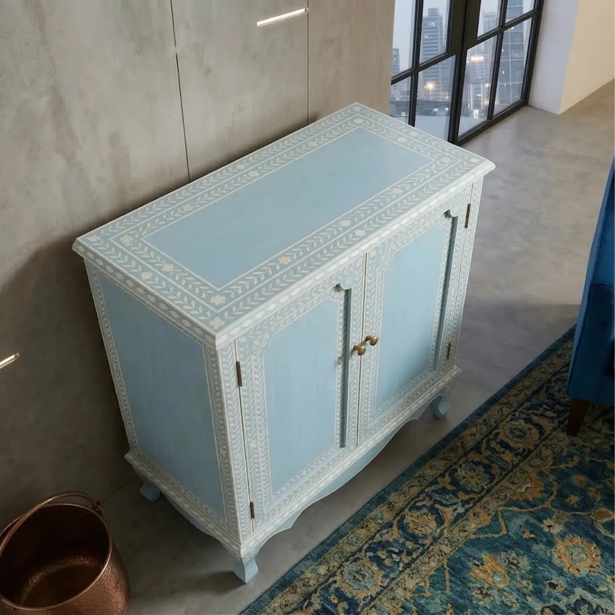Bone Inlay Light Blue Cabinet - Image 4