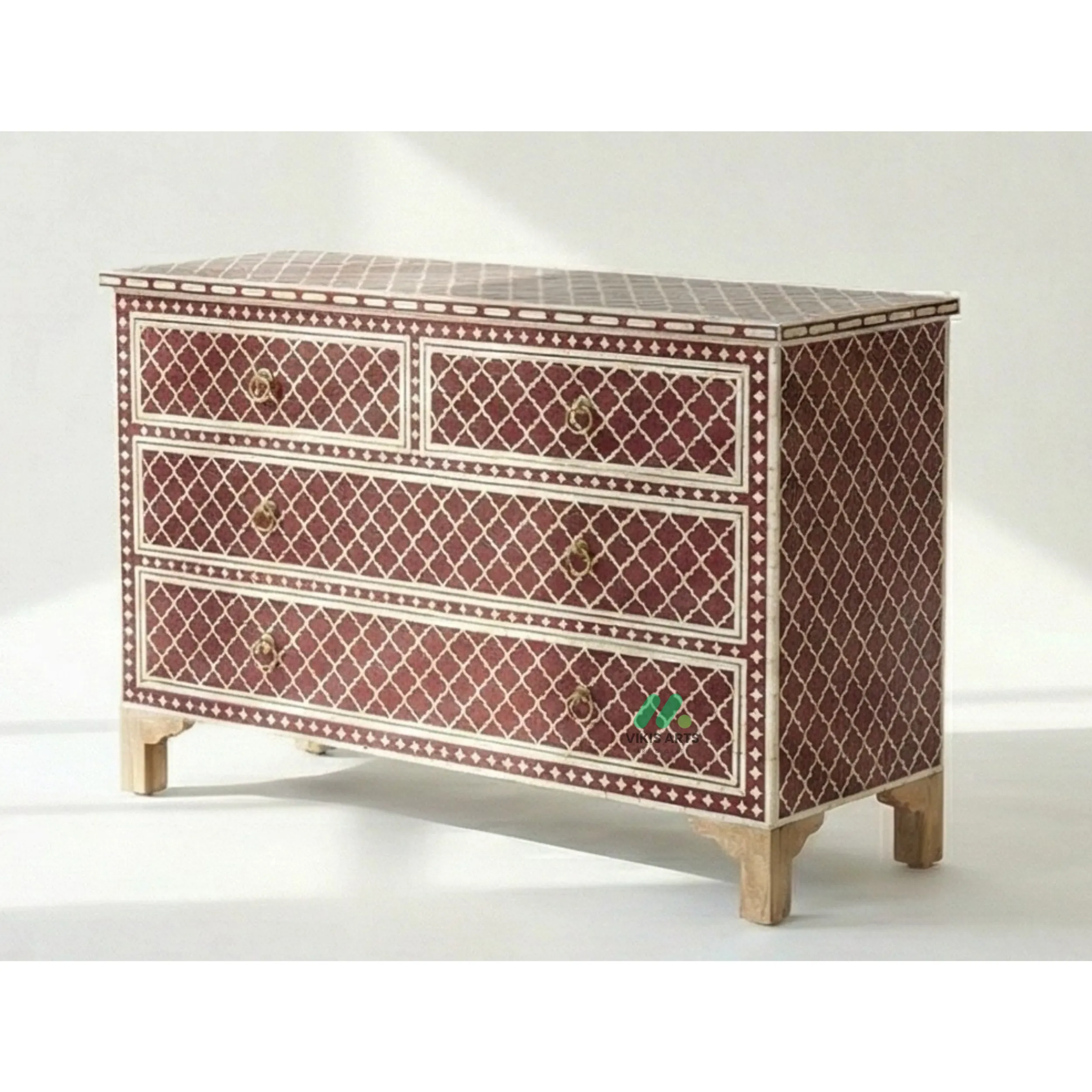 Bone Inlay Red 4 Chest of Drawers - Image 2