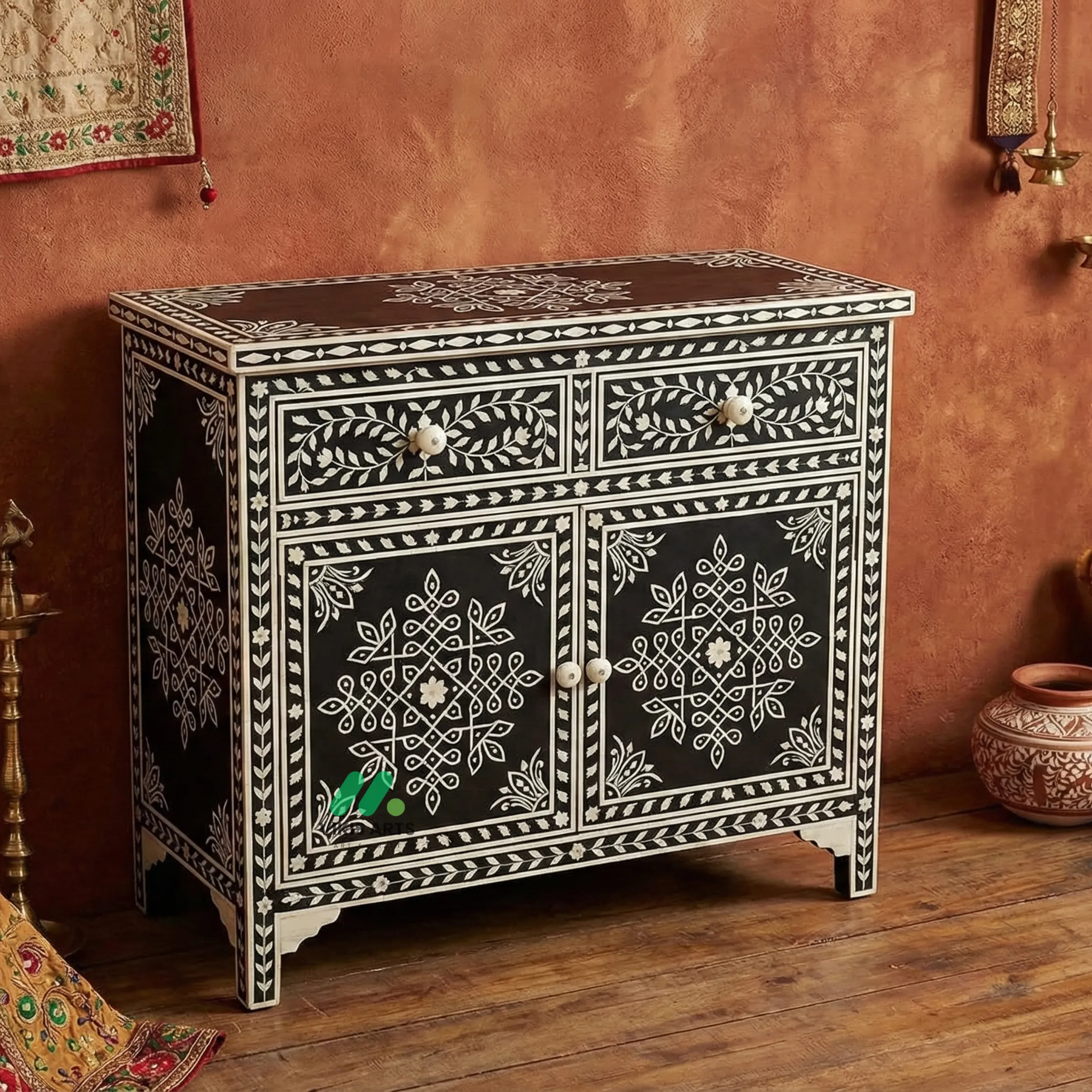 Bone Inlay Black Cabinet