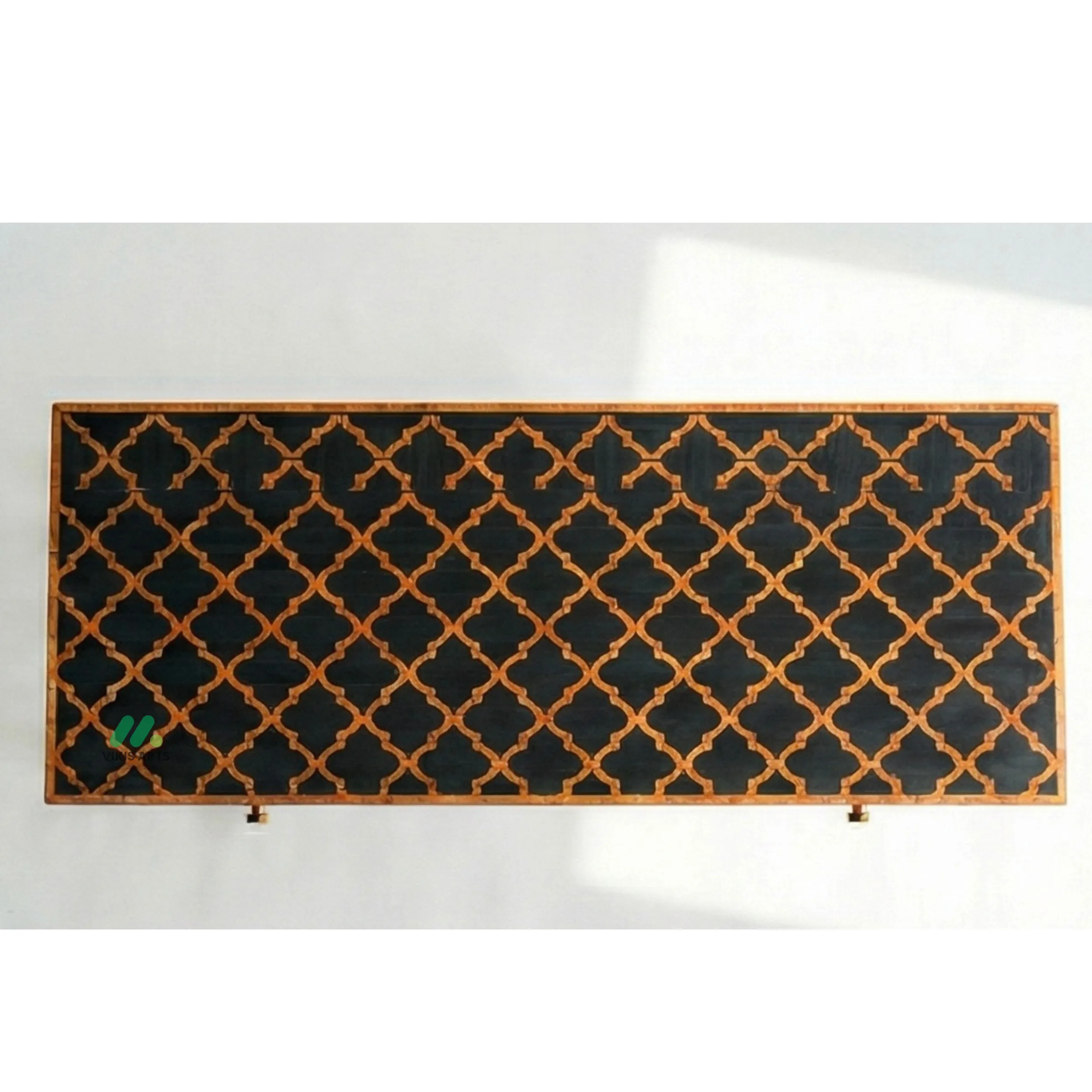 Bone Inlay Black Desk with 3 Drawers - Image 2