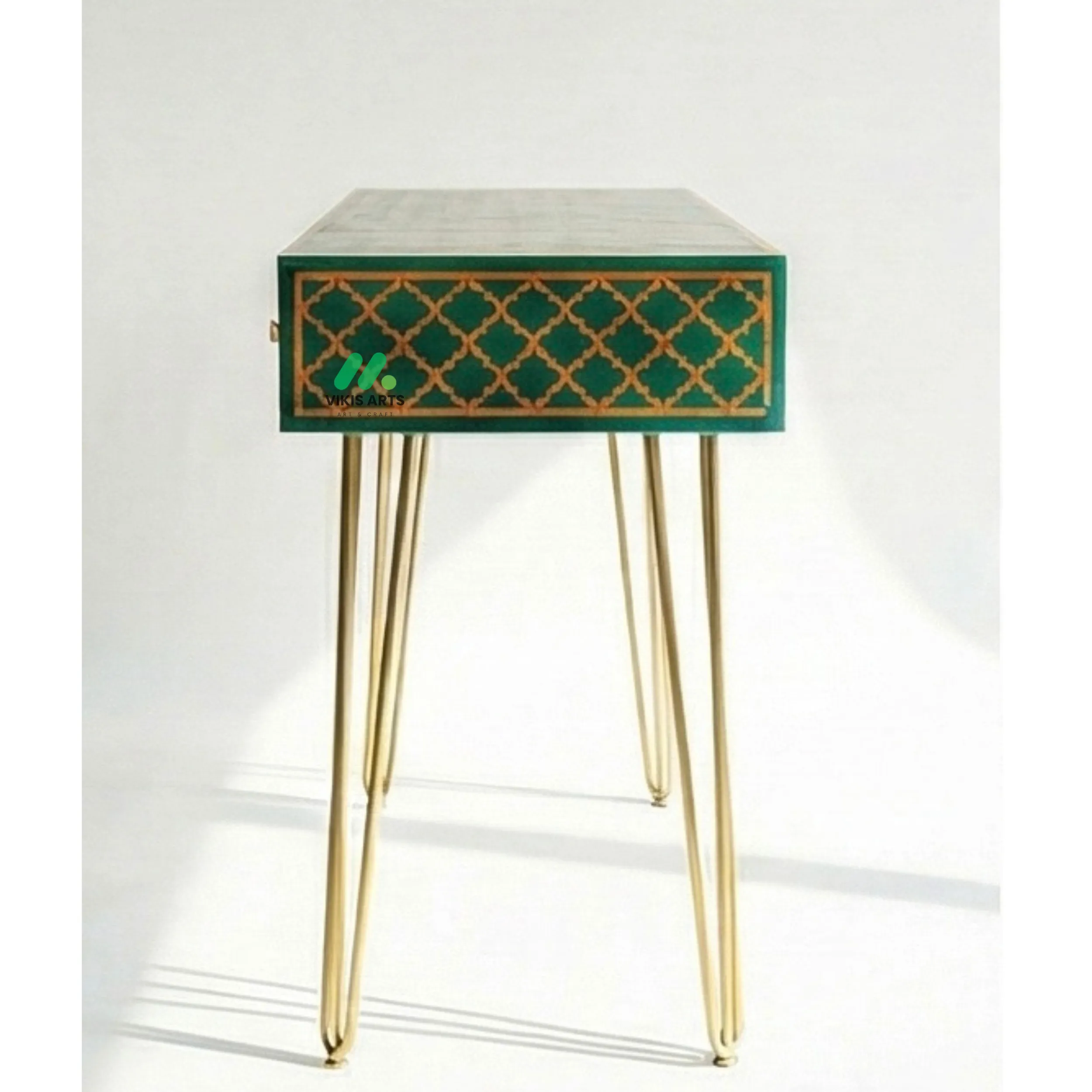 Bone Inlay Green Desk with 3 Drawers - Image 2