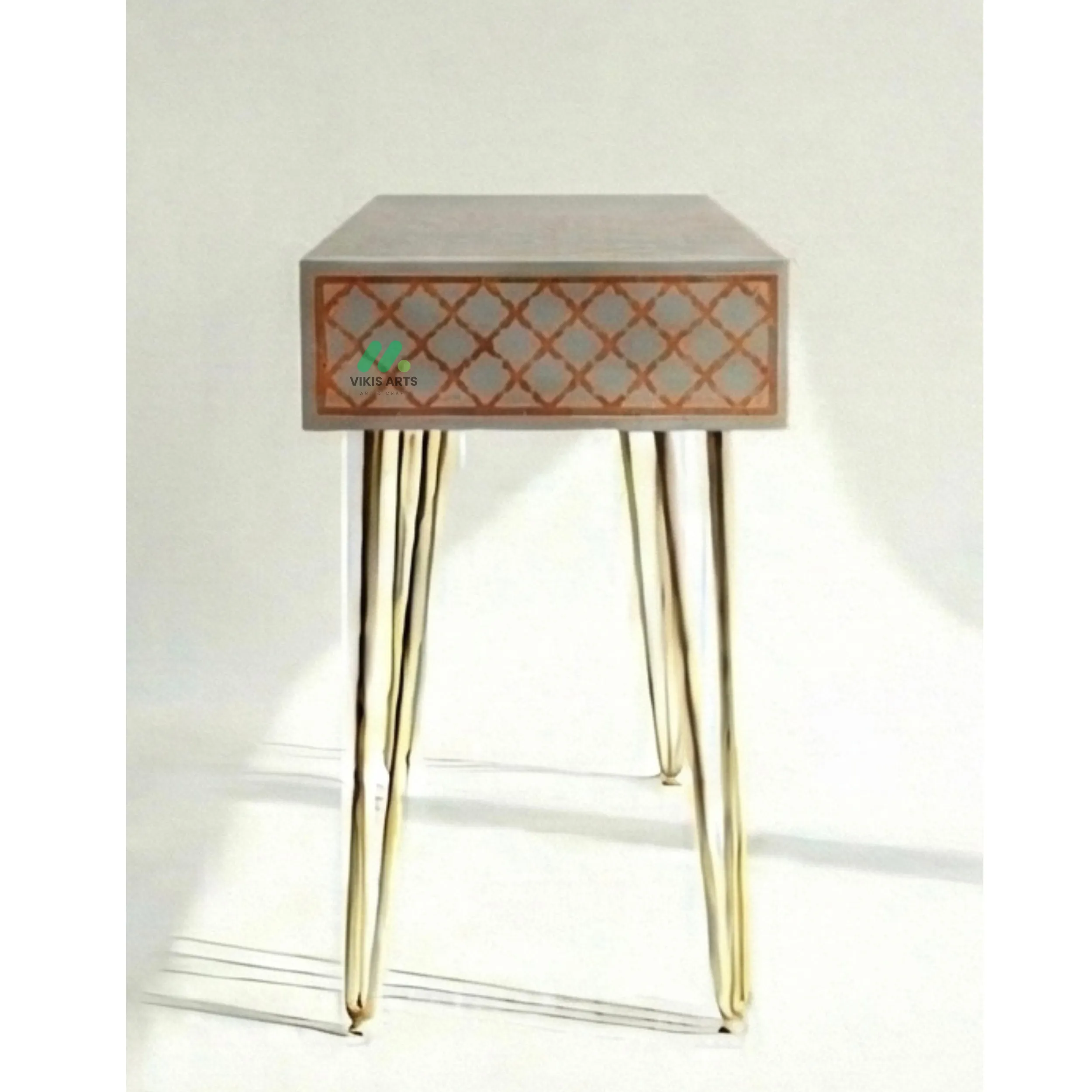 Bone Inlay Grey Desk with 3 Drawers - Image 3