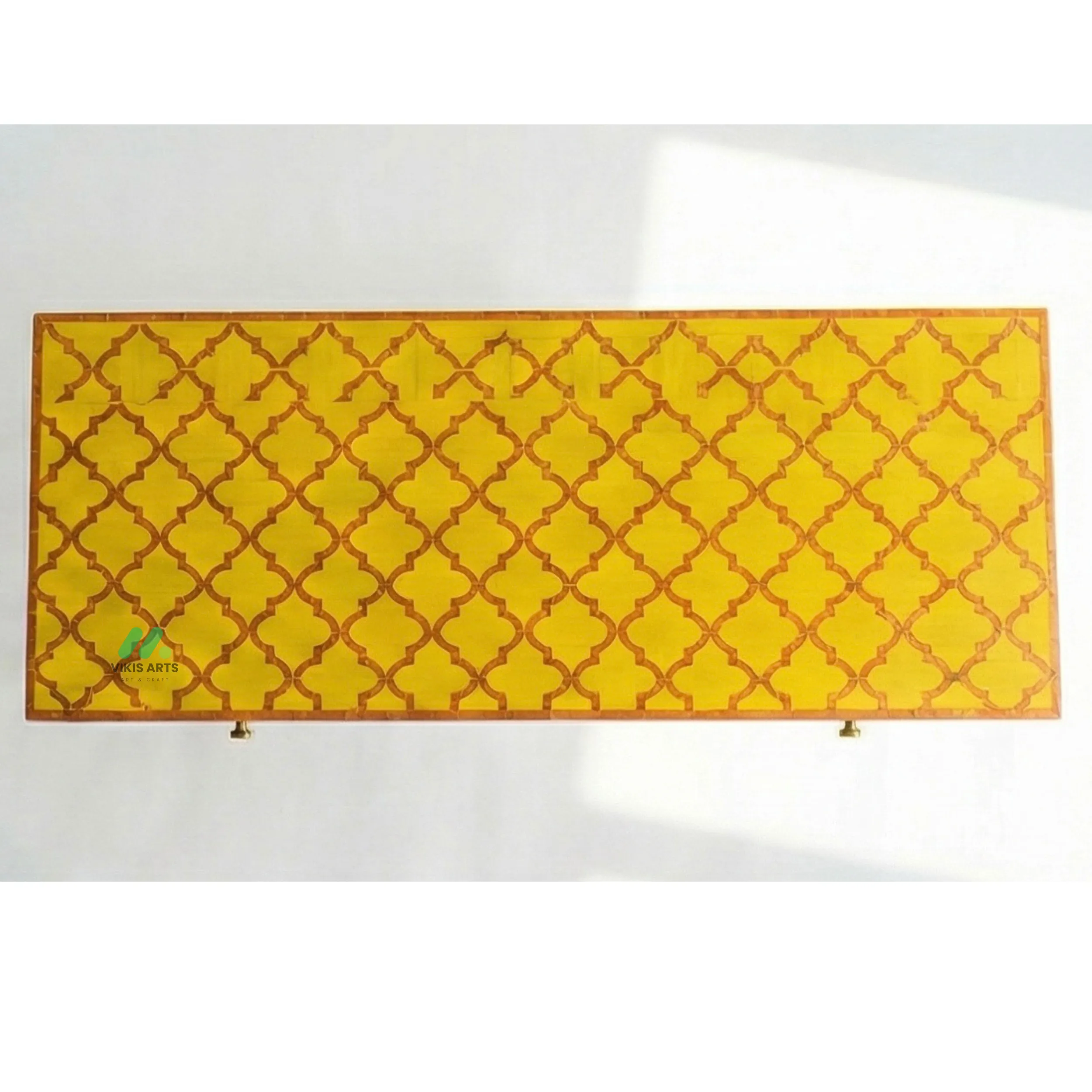 Bone Inlay Yellow Desk with 3 Drawers - Image 3