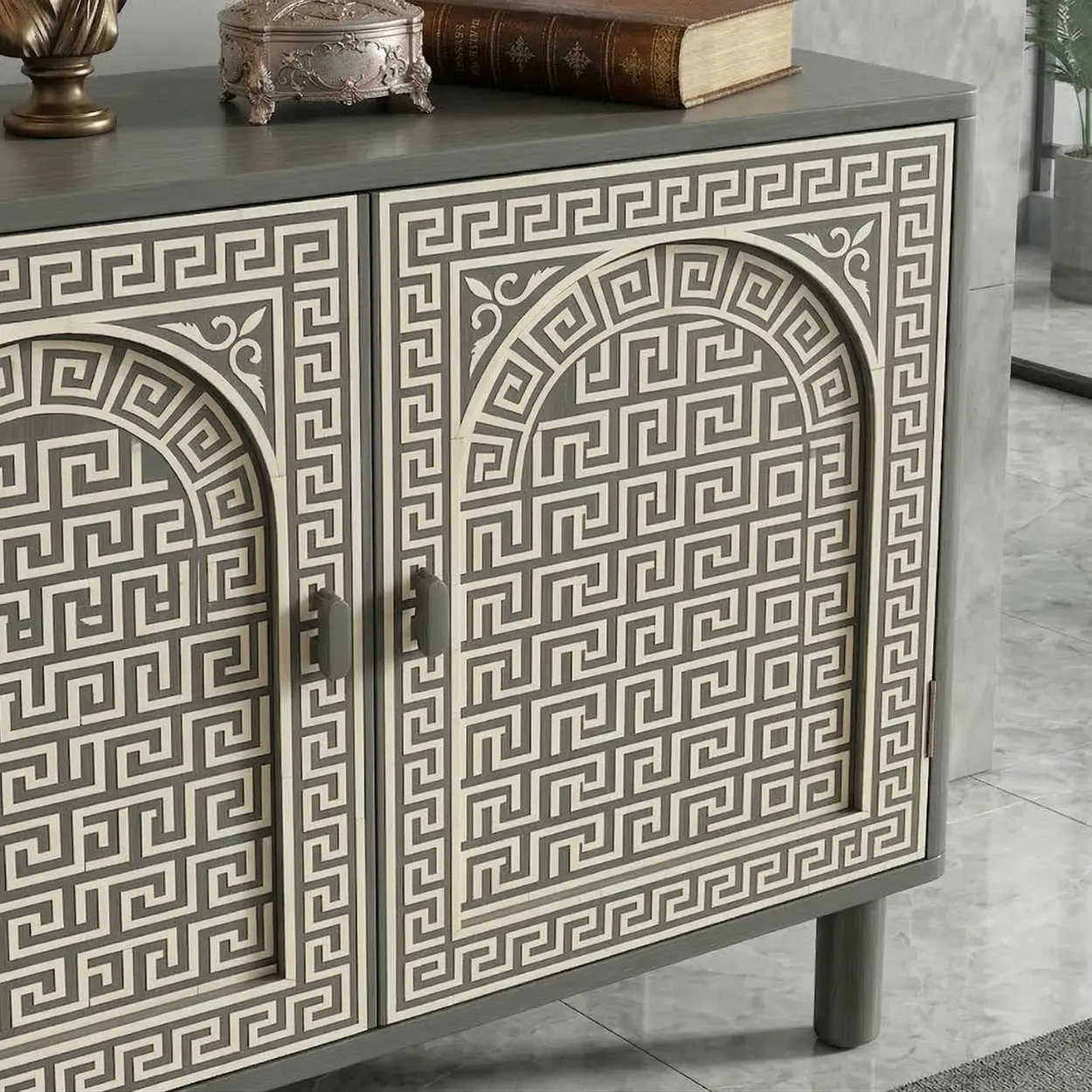 Bone Inlay Grey Cabinet - Image 6