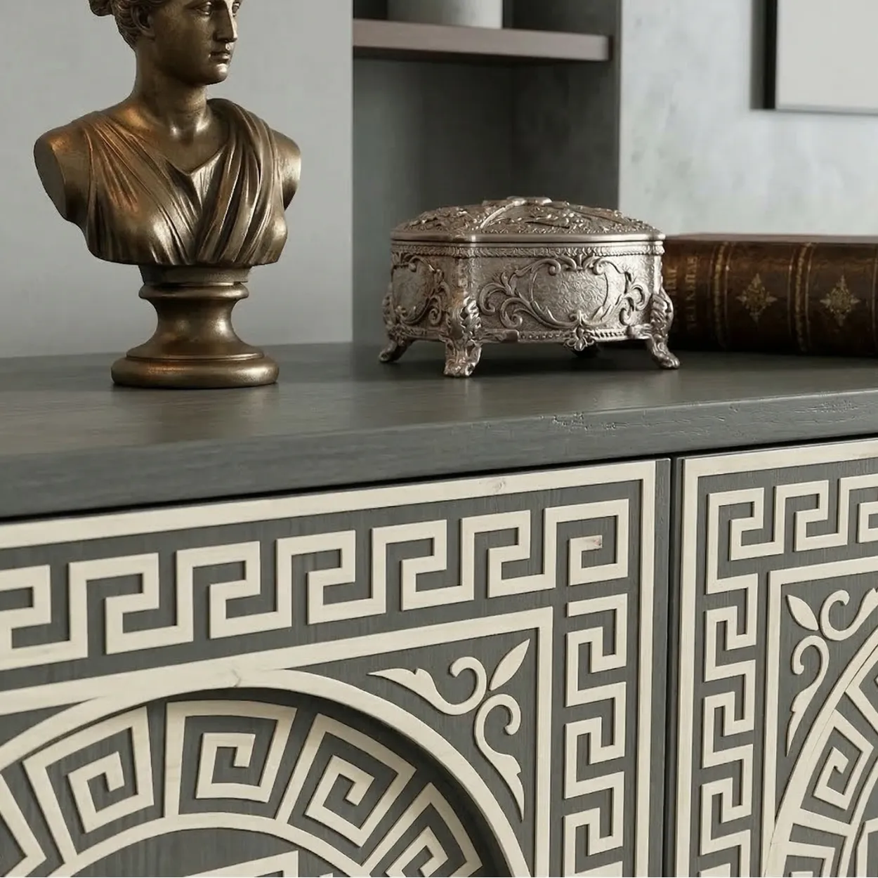 Bone Inlay Grey Cabinet - Image 5