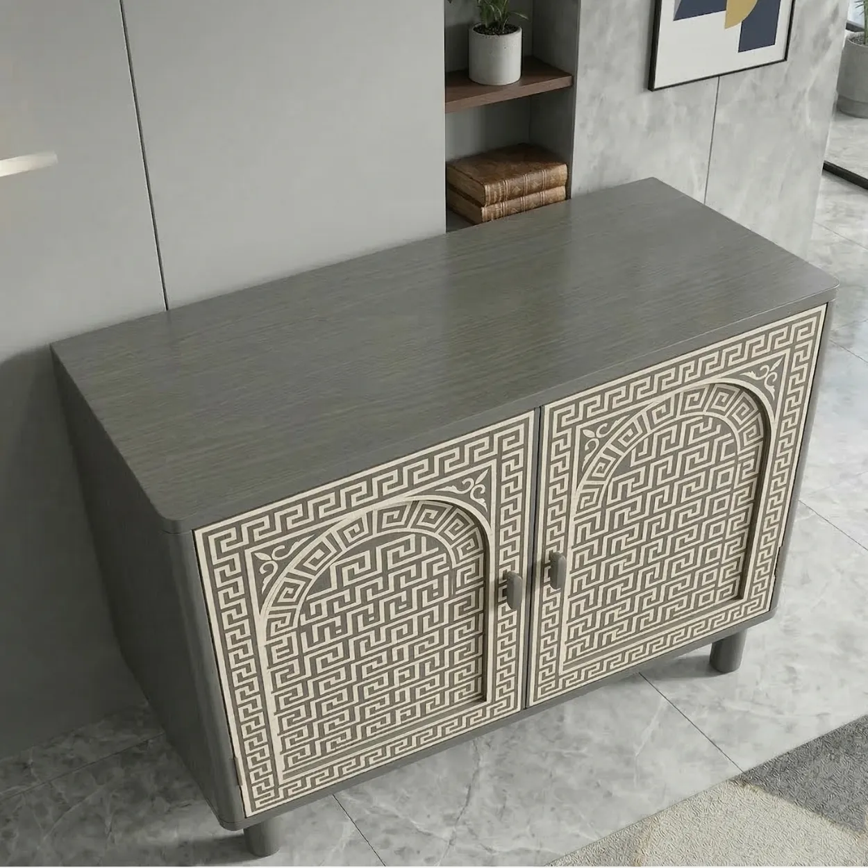 Bone Inlay Grey Cabinet - Image 4