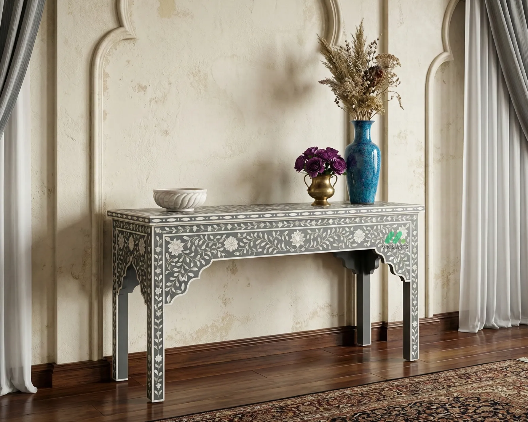 Bone Inlay Grey Console Table