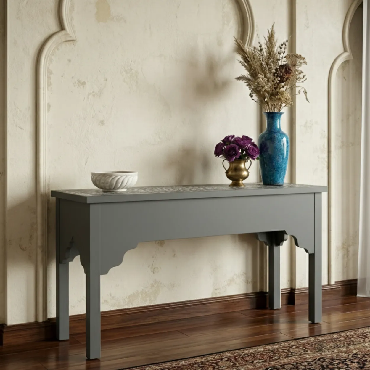 Bone Inlay Grey Console Table - Image 2